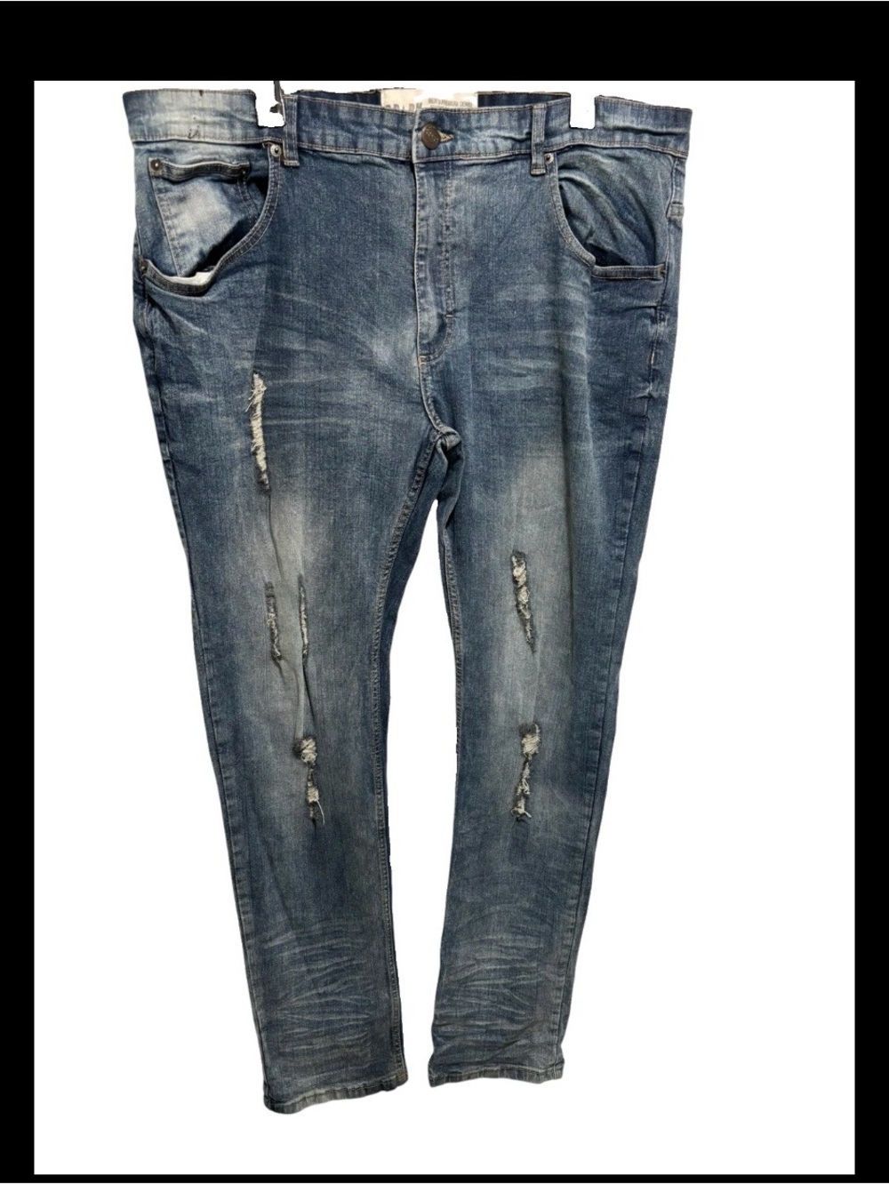 Spark Men's Skinny Distressed Denim Jeans - Faded Blue Size 40 Length 34